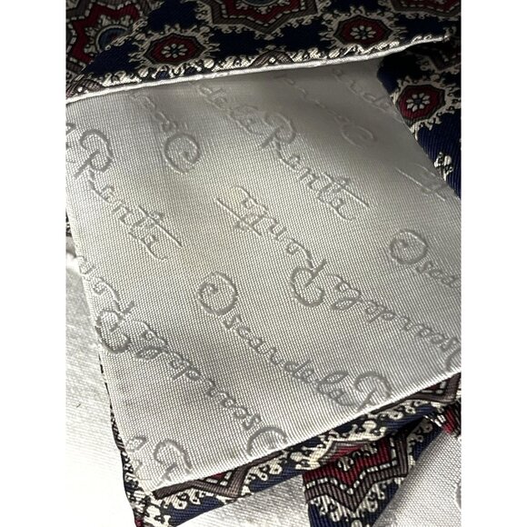 Oscar De La Renta Couture 100% Silk Red Blue Brown & White Geometric Men's Tie - Picture 9 of 10